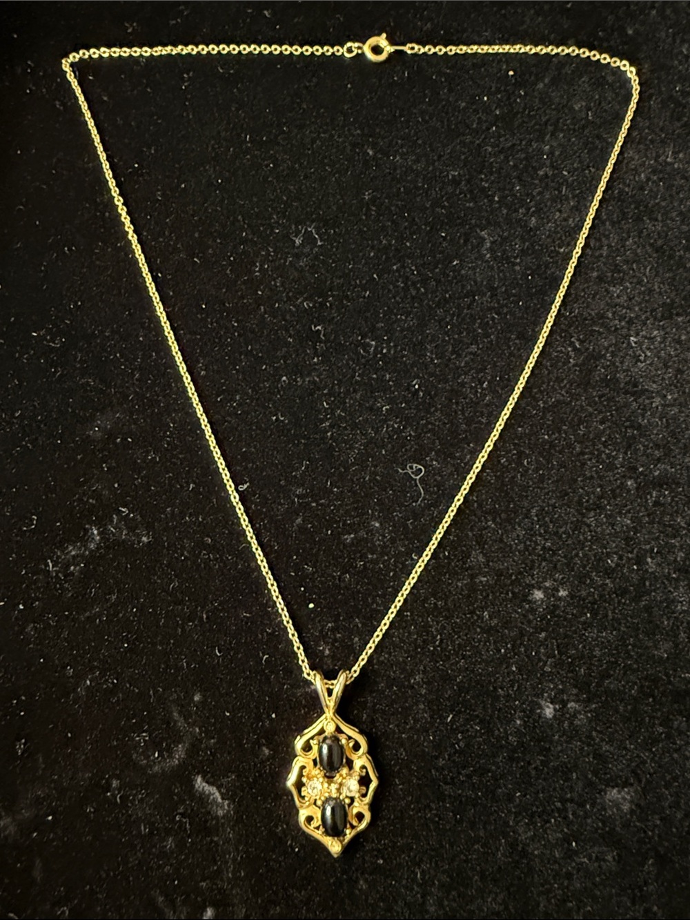 Gold plated Pendant Necklace with Black Stone Accent - Women's Jewelry